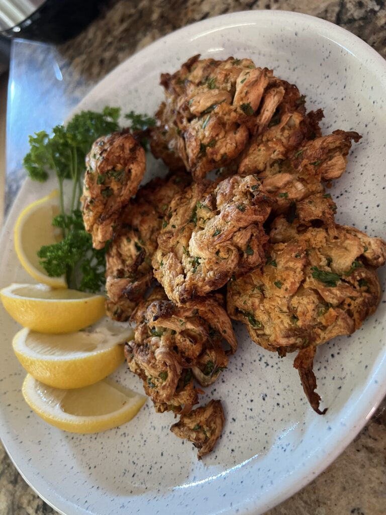 Cooked lion’s mane crabcakes