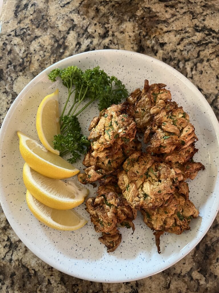 Lions mane crab cakes ready to serve